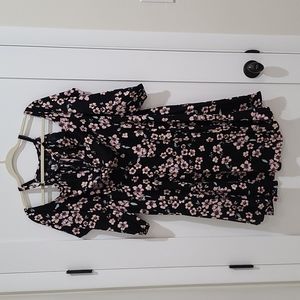 Black floral cold shoulder long sleeve dress